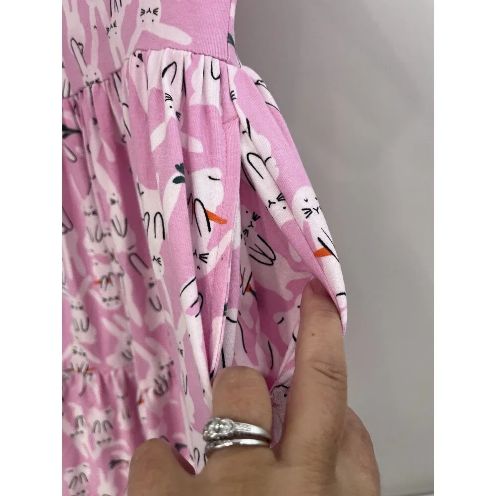 Hanna Andersson Bunny Print Skater Dress Girls 8 Pink Cotton Easter Spring